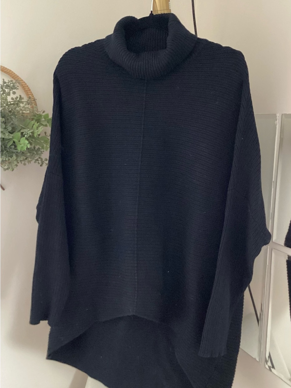 Black Cozy Turtleneck Poncho Sweater